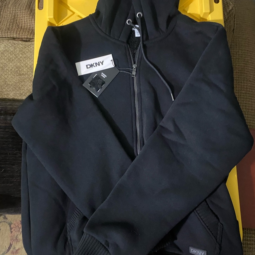 DKNY Men's Zip-Up Black Hoodie XLarge